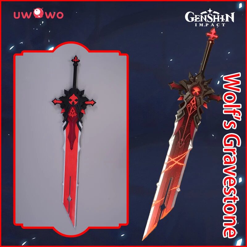 UWOWO Diluc/Eula/Razor Cosplay Weapon Sword Wooden UWOWO Game Genshin Impact Cosplay Prop Wolf's Gravestone Claymores Props 1