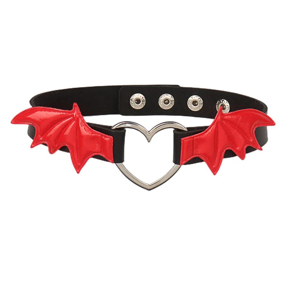 2024 Halloween Schwarze Rote Fledermausflügel Halskette für Frauen Mädchen Herz Pu Leder Gothic Schmuck Geschenk 4 2024 Halloween Black Red Bat Wings Choker Necklace For Women Girls Heart Pu Leather Collar Gothic Jewelry Gift 4