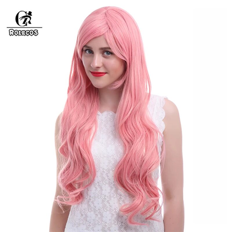 80cm Lange Pink Curly Sweet Cosplay Perücke Halloween Party Frauen Wavy Daily Wig Hitzebeständige Synthetische Haare 11 ROLECOS 80cm Long Pink Curly Sweet Cosplay Wigs Halloween Party  Lovely Women Wavy Daily Wig Heat Resistant Synthetic Hair 1