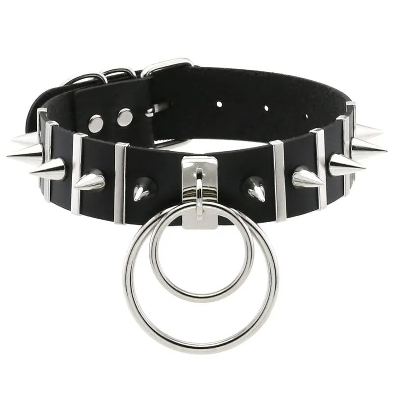 2024 New Women Black Leather Choker Punk PU Leather Round Spike Rivet Collar Studded Necklace Festival Girls Gothic Jewelry 1