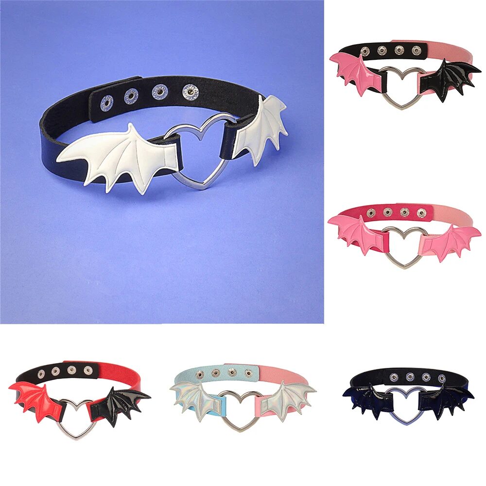 Halloween Fledermausflügel Choker Halskette für Frauen Mädchen Punk Herz Leder Kragen Gothic Schmuck Cosplay Gothic Accessoires 1 Halloween Bat Wings Choker Necklace For Women Girls Punk Heart Chocker Leather Collar Goth Necklace Jewelry Cosplay Gothic Acces 1