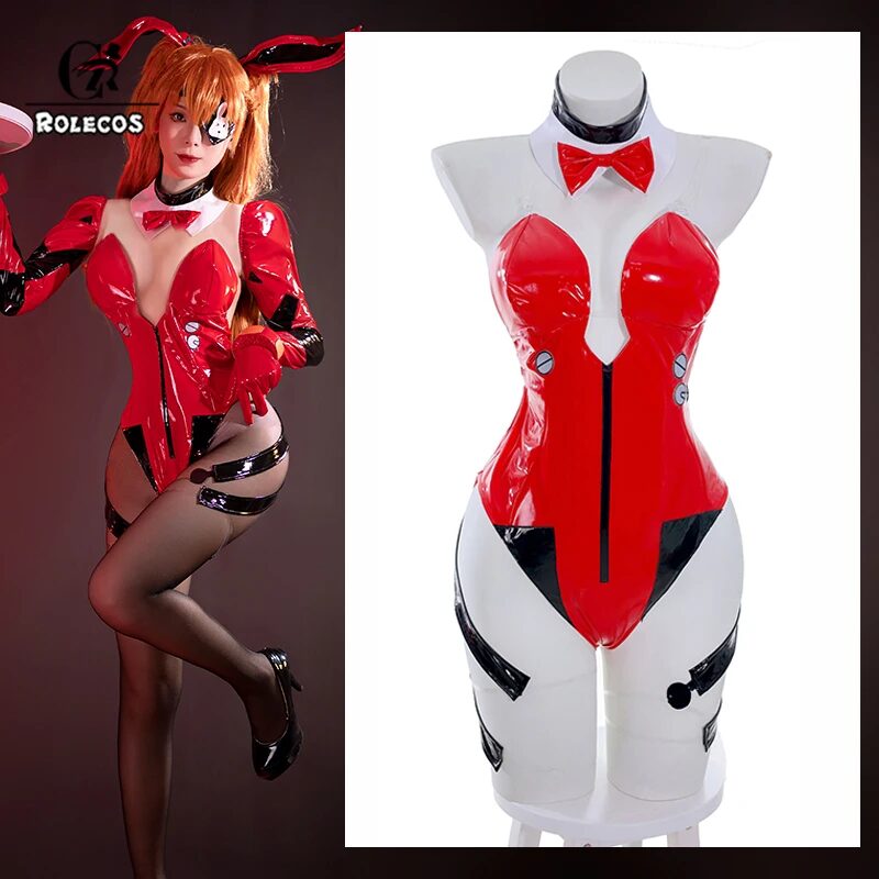 Asuka Bunny Girl Cosplay Kostüm - Roter Jumpsuit Uniform für Halloween 3 ROLECOS Asuka Fanart Bunny Girl Cosplay Costume Asuka Women Red Jumpsuit Role Play Uniform Suit Halloween Outfit Fullset 1