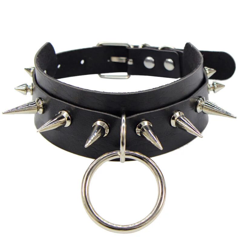 2022 Big O-Round Punk Rock Gothic Chokers Necklaces Women Men Leather Spike Rivet Stud Collar Choker Necklace Statement Jewelry 1