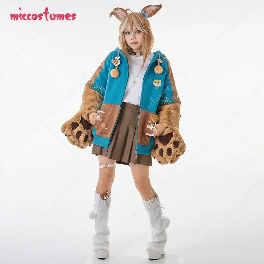 Damen Gorou Derivat Pullover Hoodie mit abnehmbarer Tasche, flauschige Pfoten Handschuhe, Kawaii Hund Ohren Zipper Hoodie 3 Women's Gorou Derivative Pullover Hoodie with Detachable Bag Design Furry Paw Gloves Kawaii Dog Ear Zipper Hoodie 1