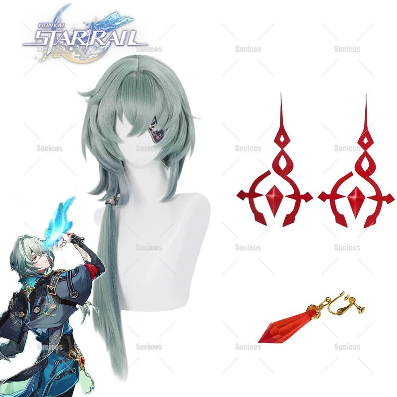 Anaxa Cosplay Wig Earrings Stickers Light Green Long Hair Honkai Star Rail Anaxagoras Grove of Epiphany Amphoreus For Halloween 1