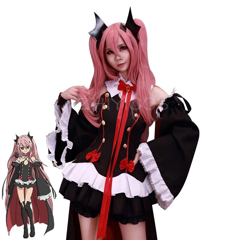Anime Seraph of the End the Queen of Vampire Krul Tepes Cosplay Costume Black Fancy Dress Halloween Costumes for Women S-XL 1