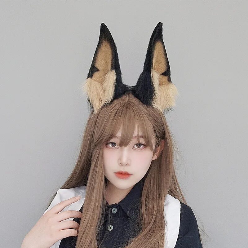Neue schwarze braune Tierfell Wolf Ohren Stirnband fluffy Dobermann Hund Haarreif Lolita Halloween Cosplay Requisiten 5 New Black Brown Animal Faux Fur Wolf Ears Headband Fluffy Plush Doberman Dog Hair Hoop Lolita Masquerade Halloween Cosplay Props 1
