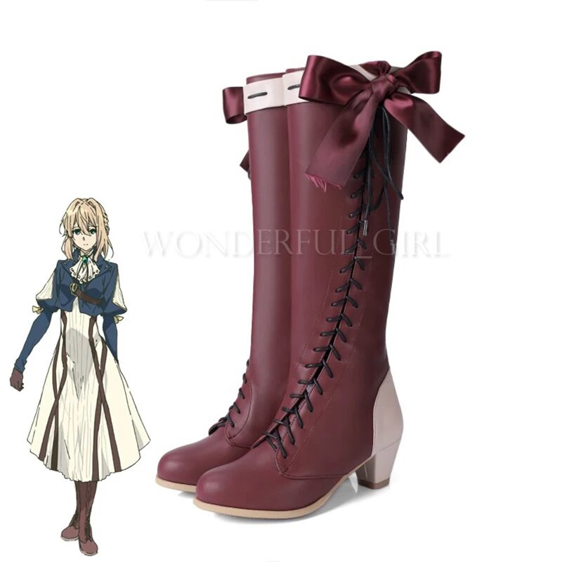 Neue Anime Violet Evergarden Cosplay Stiefel Zipper-up Halloween Karneval Party Schuhe für Frauen Größe 35-45 3 New Anime Violet Evergarden Cosplay Shoes Violet Evergarden Boots Zipper-up Halloween Carnival Party Shoes for Women Size 35-45 1