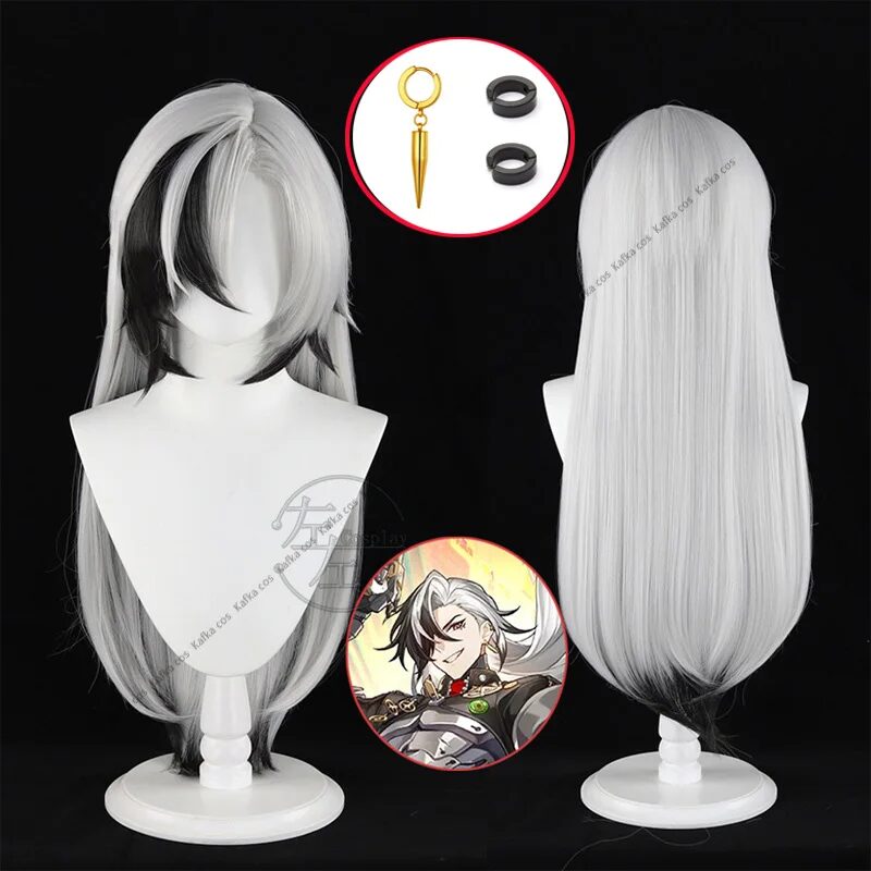 Boothill Cosplay Wig Earrings Honkai Star Rail 80CM Gray White Long Hair Galaxy Ranger Women Men Halloween Outfit Role Play Prop 1