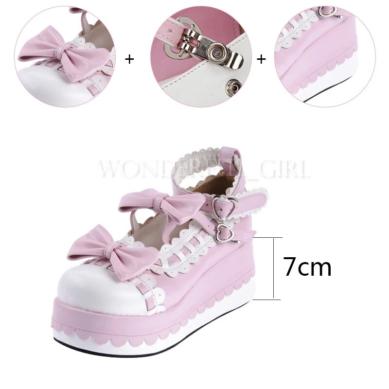 New Japanese Style Lolita Shoes Platform Shoes Girls Princess Cosplay Shoes Women Shoes w/Bowknot Size 35-47 1