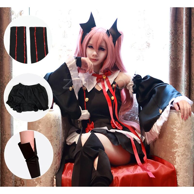Seraph of the End Krul Tepes Vampir Kostüm Halloween Damen S-XL 2 Anime Seraph of the End the Queen of Vampire Krul Tepes Cosplay Costume Black Fancy Dress Halloween Costumes for Women S-XL 2