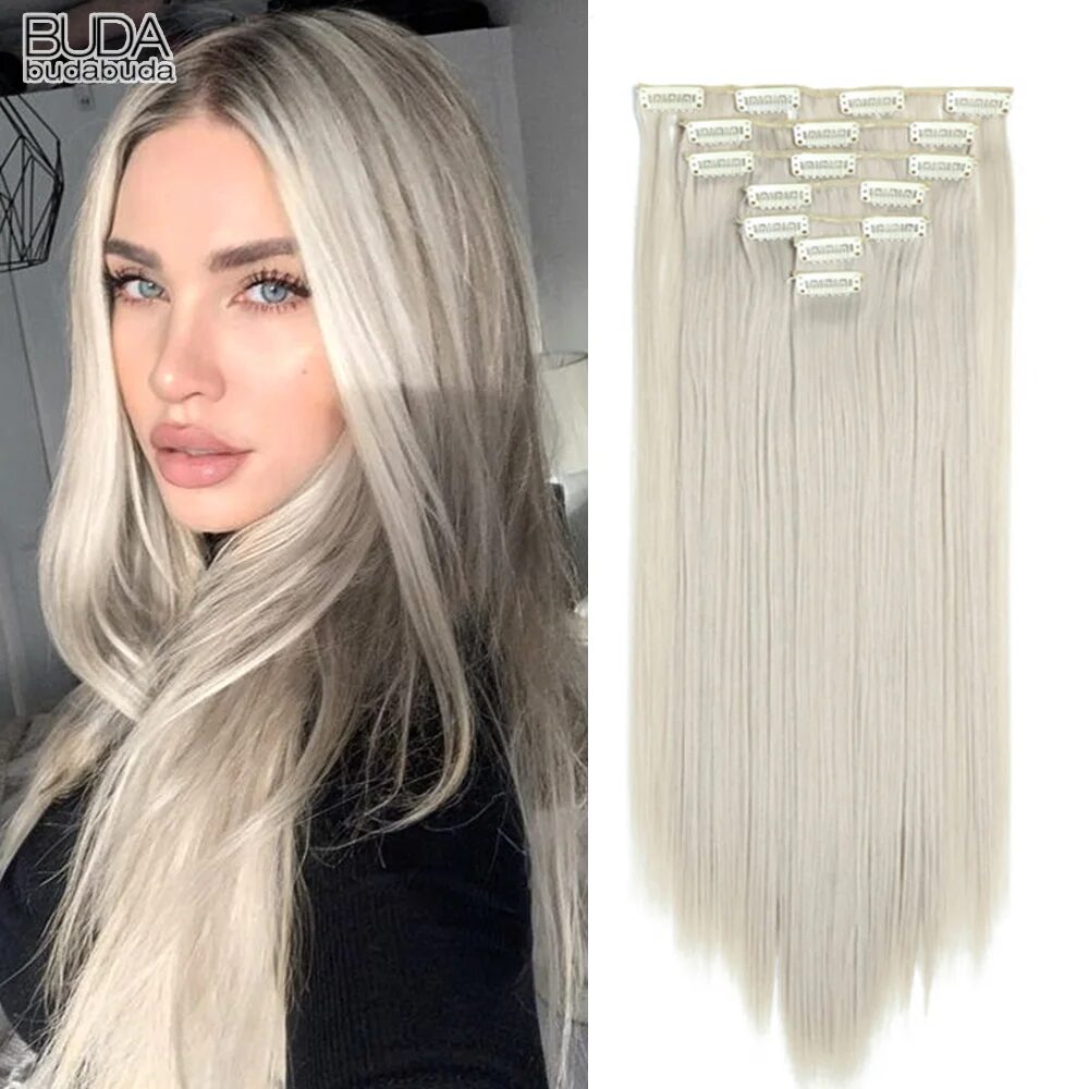 22Inch Synthetic Long Straight Clip In Hair Extensions 16 Clips For Women Fake False Hair Pieces Ombre Black Blonde Styling Hair 1