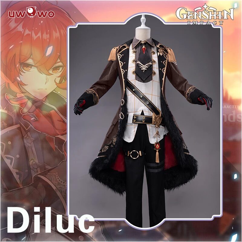 LAST BATCH UWOWO Diluc Cosplay Costume Game Genshin Impact Cosplay Handsome Nobiliary Uniform Halloween Outfit Cloak Shirt Pants 1