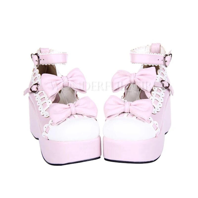 New Japanese Style Lolita Shoes Women Girls Sweet Princess Shoes Pumps High Heels Platform Shoes w/Bowknot 1