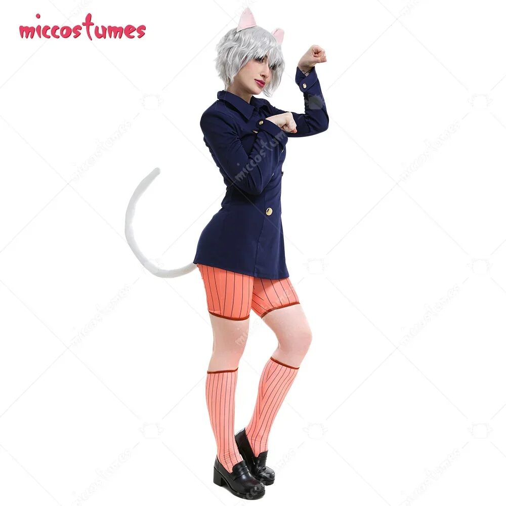 Miccostumes Women's Anime Cat suit Hunter Pitou Cosplay Costume Dark Blue School College Style Uniform with Cat Ears and Tail 1