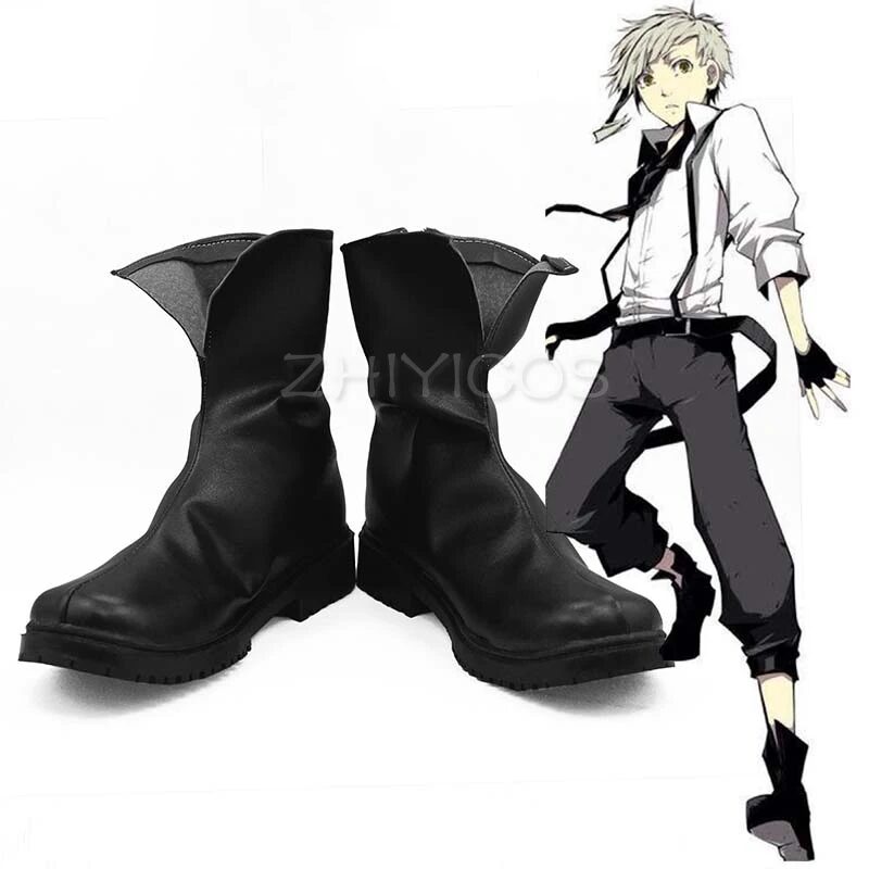New Bungo Stray Dogs Armed Detective Agency Nakajima Atsushi Cosplay Shoes Black Ankle Boots Halloween Party Shoes Anime Shoe 1