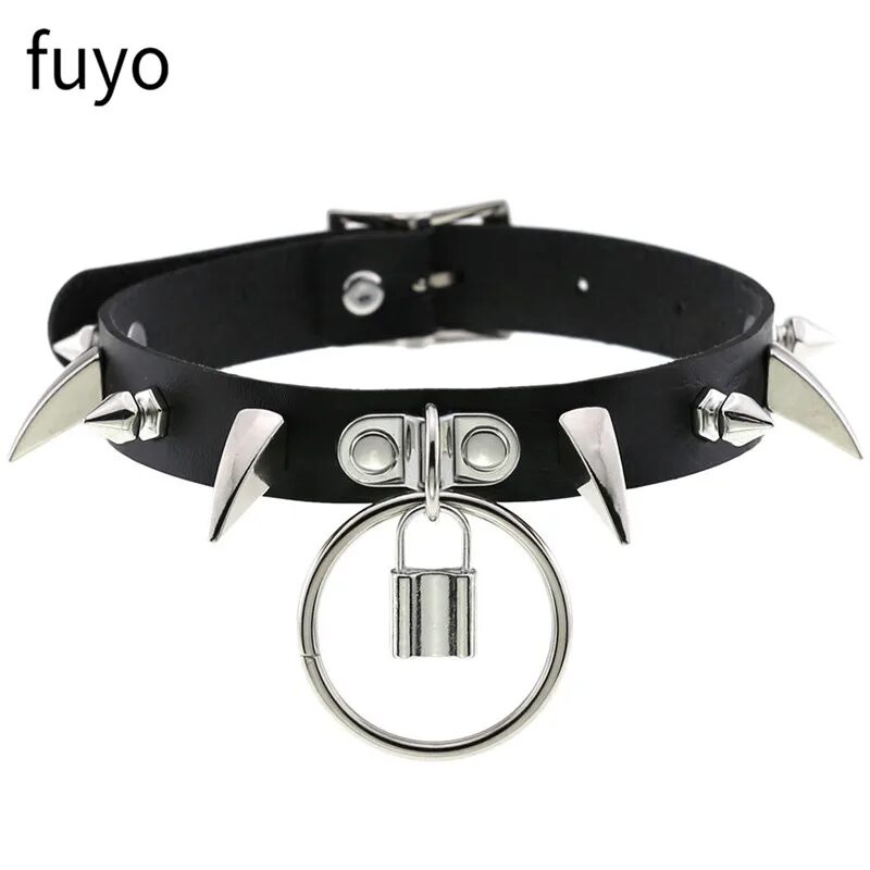 90s Rivet Lock PU Leather Necklaces for Women Man Punk Rock Geometry Collar Choker Necklaces Festival Jewelry 1