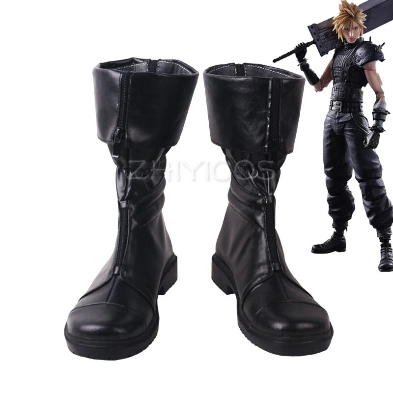 New Final Fantasy VII Remake Cosplay Shoes Cloud Strife Cosplay Boots PU Leather Black Size 35-48 1