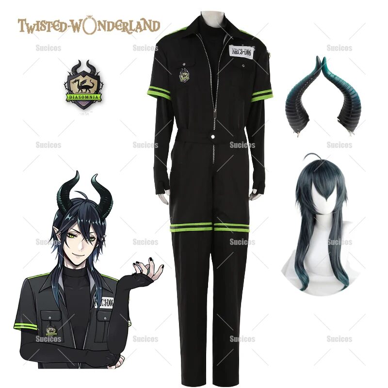 Anime Twisted Wonderland DIASOMNIA Malleus Draconia Cosplay Costume Wig Horn Sportwear Onesie Halloween Party For Women Men 1