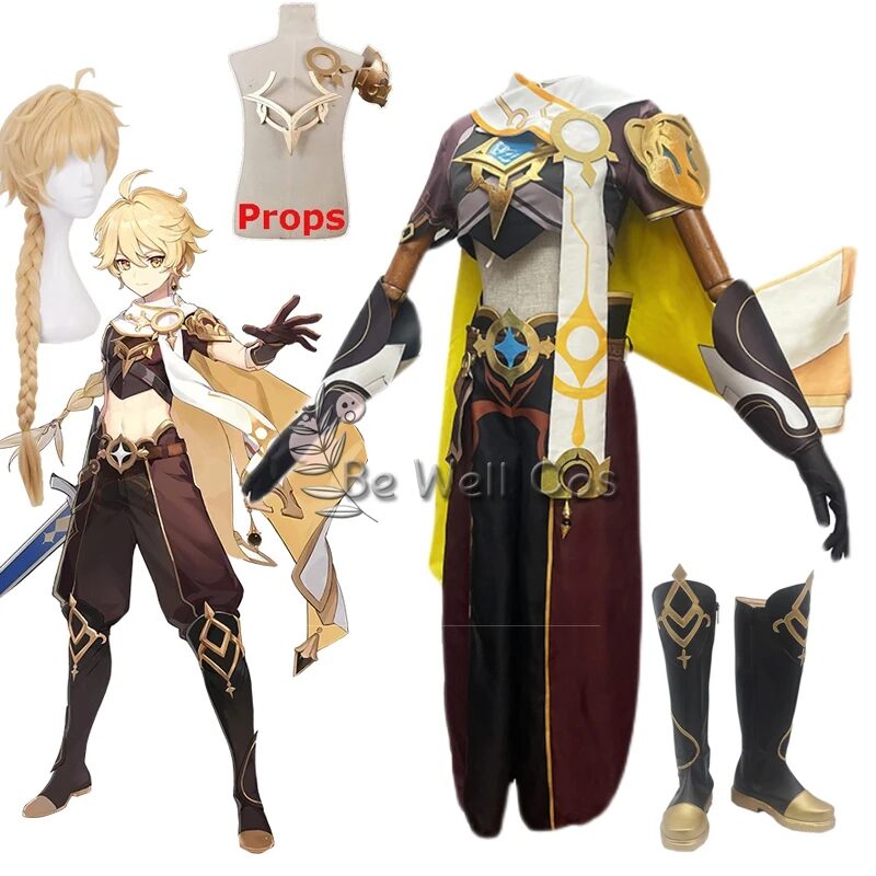 Anime Game Genshin Impact Traveler Aether Cosplay Costume Wig Uniform Shoes Boots Halloween Party Outfit Costumes For Women Men 1