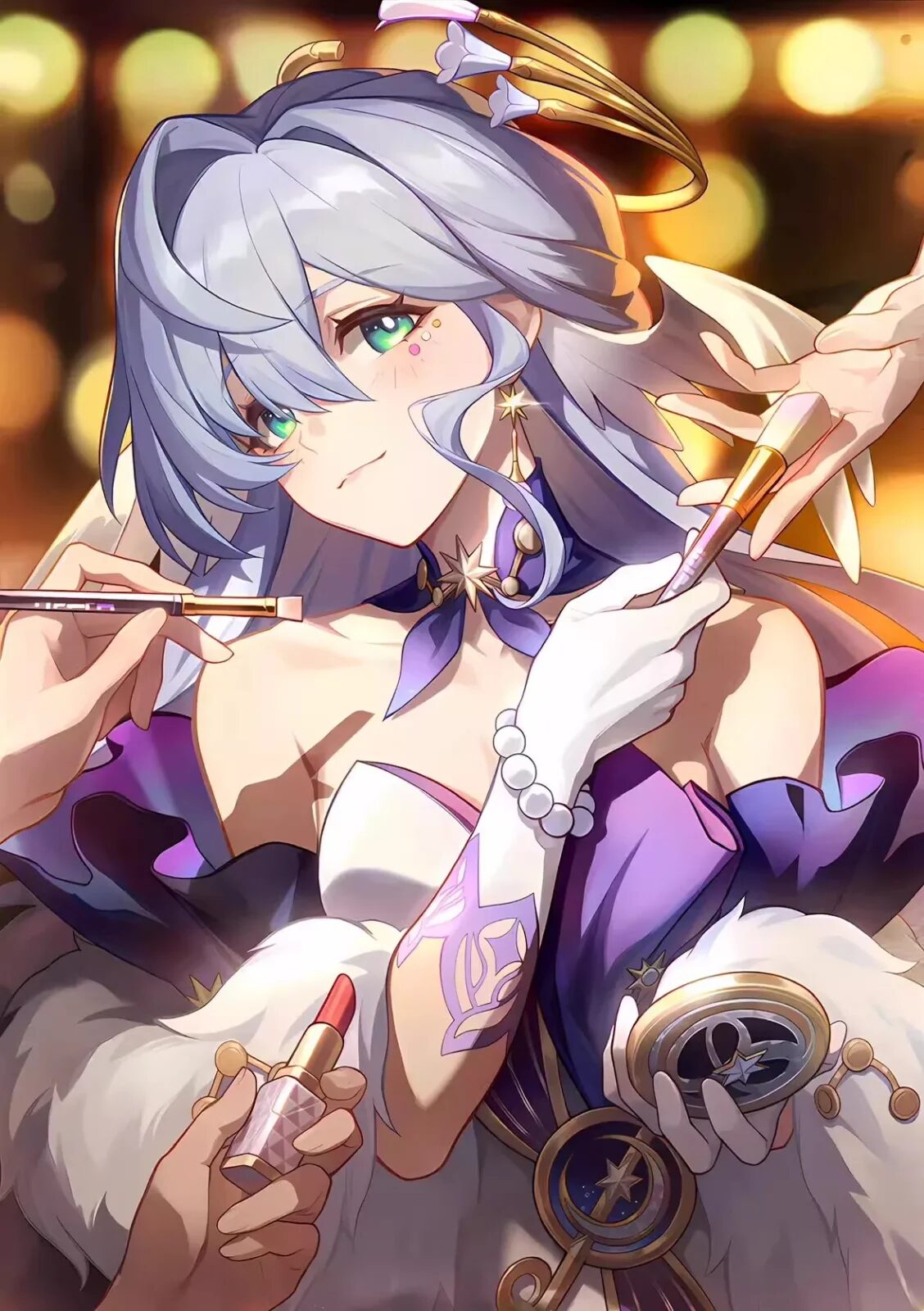 Game Robin Honkai Star Rail Cosplay Make-up Laser Gold Mirror Accessories Collectible Art Decoration For Women Girls Halloween 5 Game Robin honkai star rail cosplay Make-up Laser Gold Mirror Accessories Collectible Art Decoration For Women Girls Halloween 5