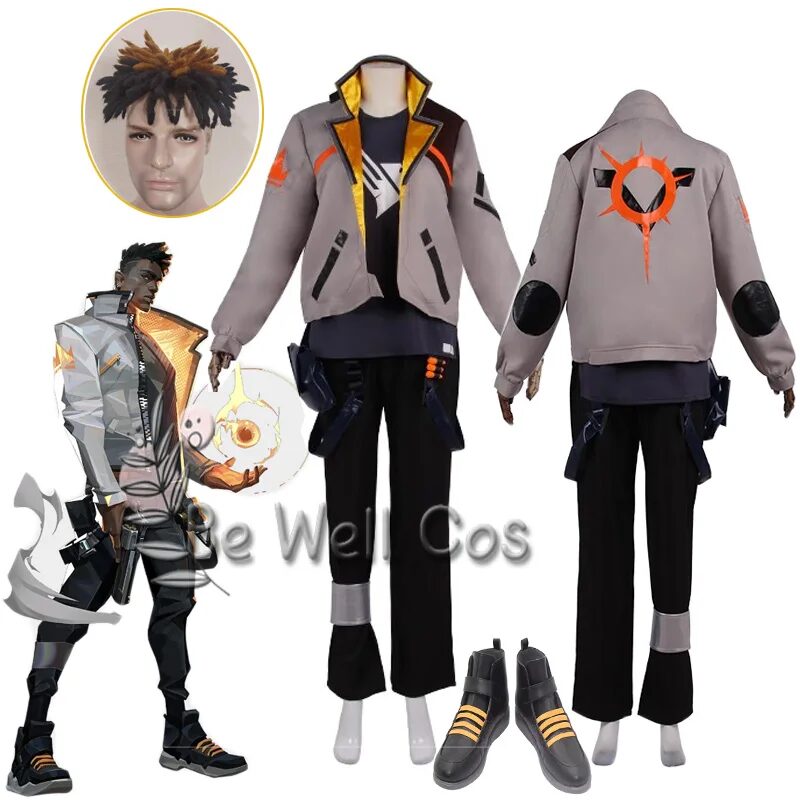 Game Valorant Phoenix Cosplay Costume Wig Pants Coat Combat Uniform Men Halloween Party Carniavl Roleplay Outfits Shoes 1