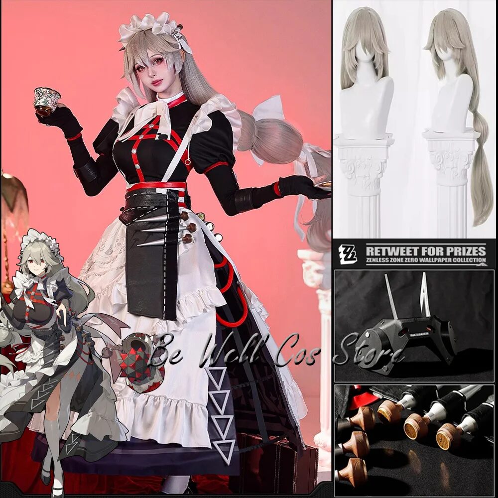 Alexandrina Sebastiane Rina Cosplay Costume Wig Zenless Zone Zero Headband Women Halloween Maid Dress Uniform Housekeeping Hair 1