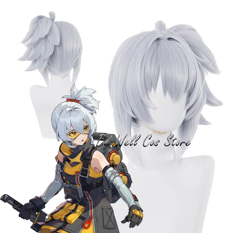 Soldier 11 Cosplay Wig Glasses Zenless Zone Zero 35cm Short Sliver White Synthetic Hair Women Halloween Outfit Role Play Prop 1