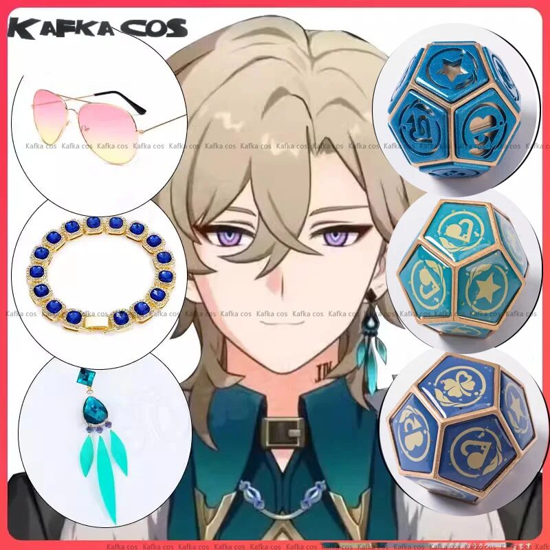 Game Honkai Star Rail Aventurine Cosplay Wig Prop Sunglasses Earrings Bracelet Ring Dice Chip Role Play Halloween Men Women 1