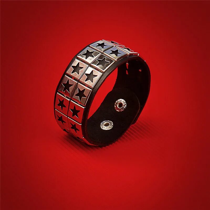 Doppelsterne Lederarmband 80er Jahre Fashion Style Männer Frauen Schmuckgeschenke 1 Hot Punk Double Stars Pu Leather Wristbands Bracelet Bangle 80s Fashion Style Women Men Jerwerly Gifts 1