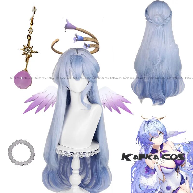 Game Robin Cosplay Wig Honkai Star Rail Blue Hair Wings Headwear Singer Halo Earrings Halloween Party for Women Girl Props 1