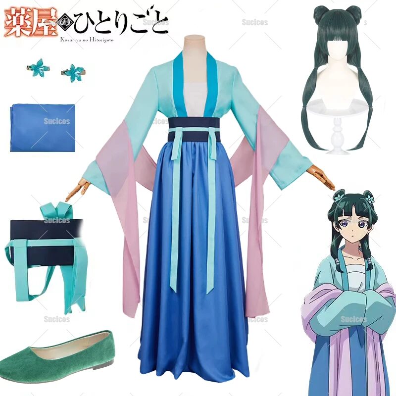 Anime The Apothecary Diaries Maomao Cosplay Costume Wig Blue Dress Hairpins Kusuriya No Hitorigoto For Women Halloween Any Size 1