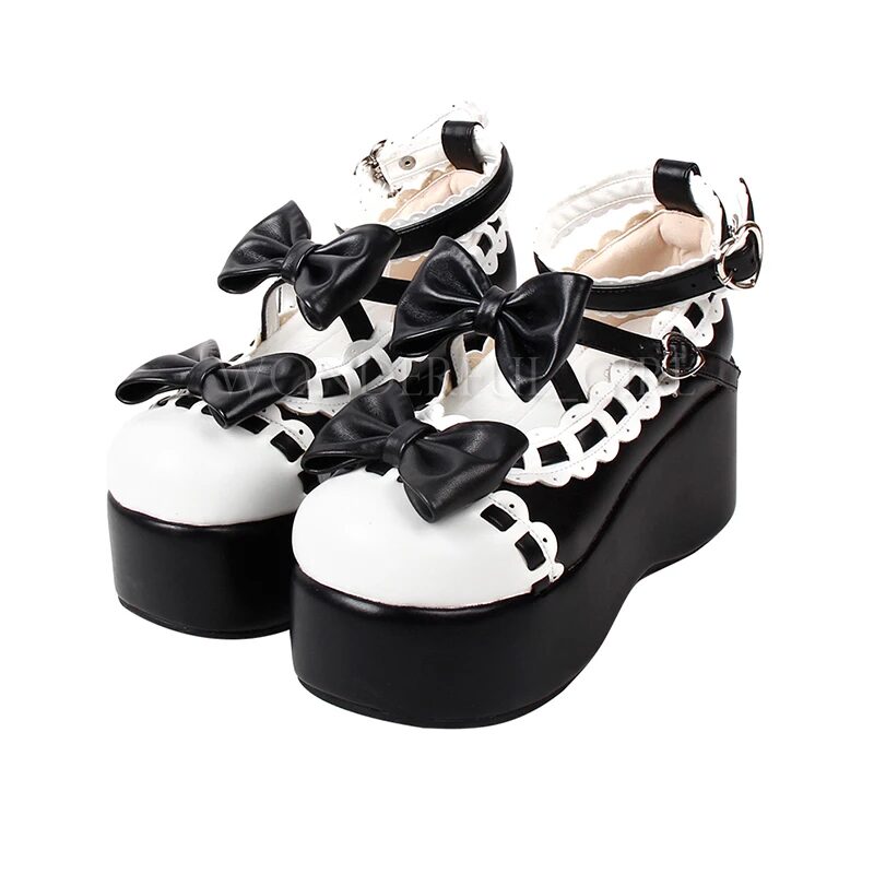 New Japanese Style Lolita Shoes Women Girls Sweet Princess Shoes Pumps High Heels Platform Shoes w/Bowknot Size 35-47 1