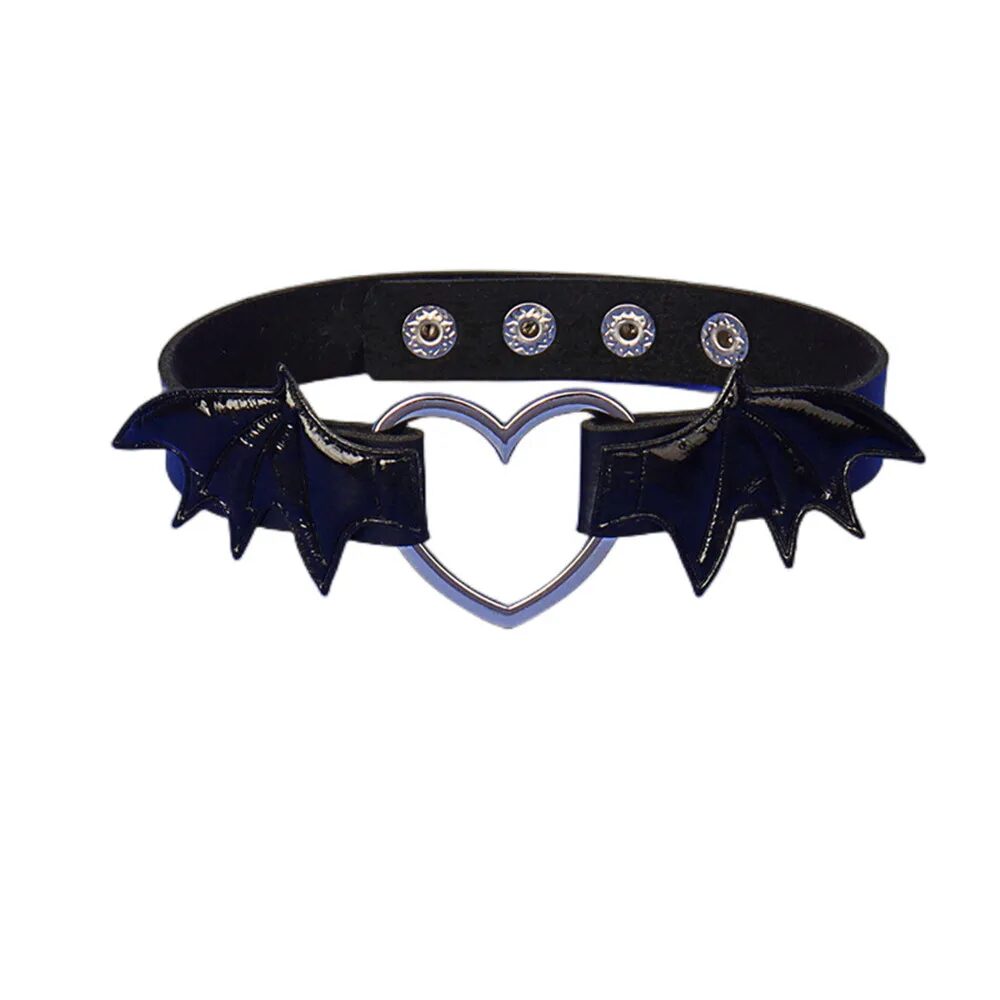 2024 Halloween Schwarze Rote Fledermausflügel Halskette für Frauen Mädchen Herz Pu Leder Gothic Schmuck Geschenk 5 2024 Halloween Black Red Bat Wings Choker Necklace For Women Girls Heart Pu Leather Collar Gothic Jewelry Gift 5