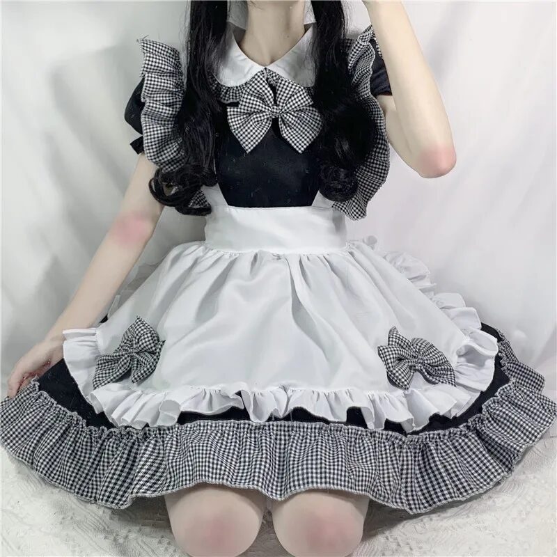 Anime Cartoon Cosplay Costumes Japanese Kwaii Maid Lingerie Dress Goth Clothes Women Punk Gothic Lolita Maid Outfits Black White 1