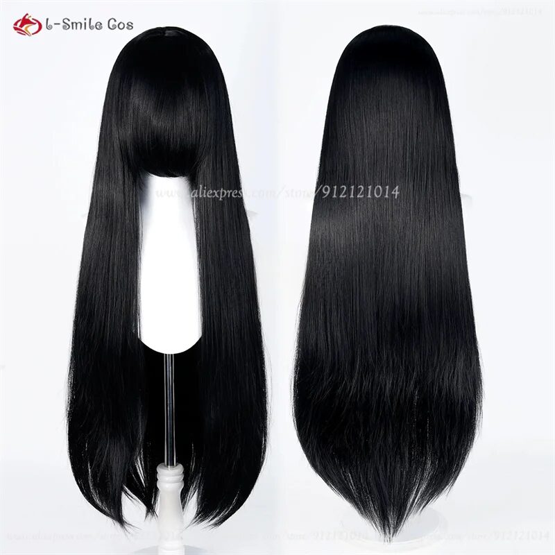 100cm Long Scalp Wig mit Pony Schwarz Weiß Blau, Cosplay Perücke Damen, Hitzebeständig, Synthetik Haar, Halloween 6 620g 100cm Long Scalp Wig With Bangs Black White Blue Wigs For Women Anime Cosplay Wig Heat Resistant Synthetic Hair Halloween 6
