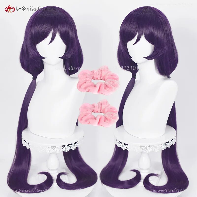 Nozomi Tojo Cosplay Perücke 100cm Lila Schwarz mit Doppelpferdeschwanz Hitzebeständig + Haarnetz 1 Anime Nozomi Tojo Cosplay Wig 100cm Long Purple Black Wigs With Styled Double Ponytail Heat Resistant Synthetic Hair + Wig Cap 1