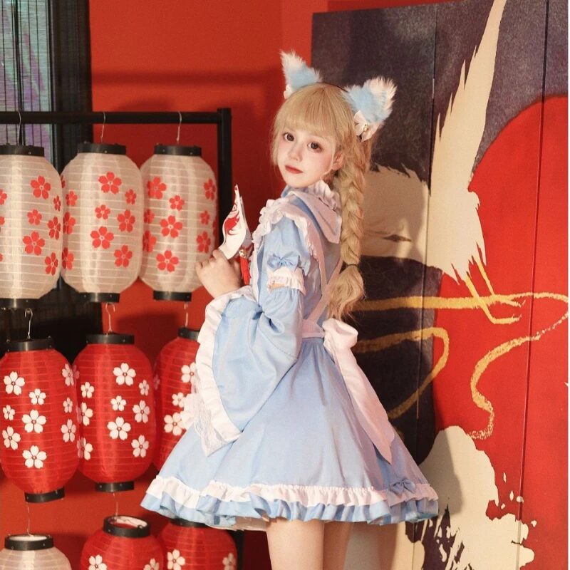 Lolita Maid Anime Cosplay Plus Size Sissy Kostüm Blau Prinzessin Kleid