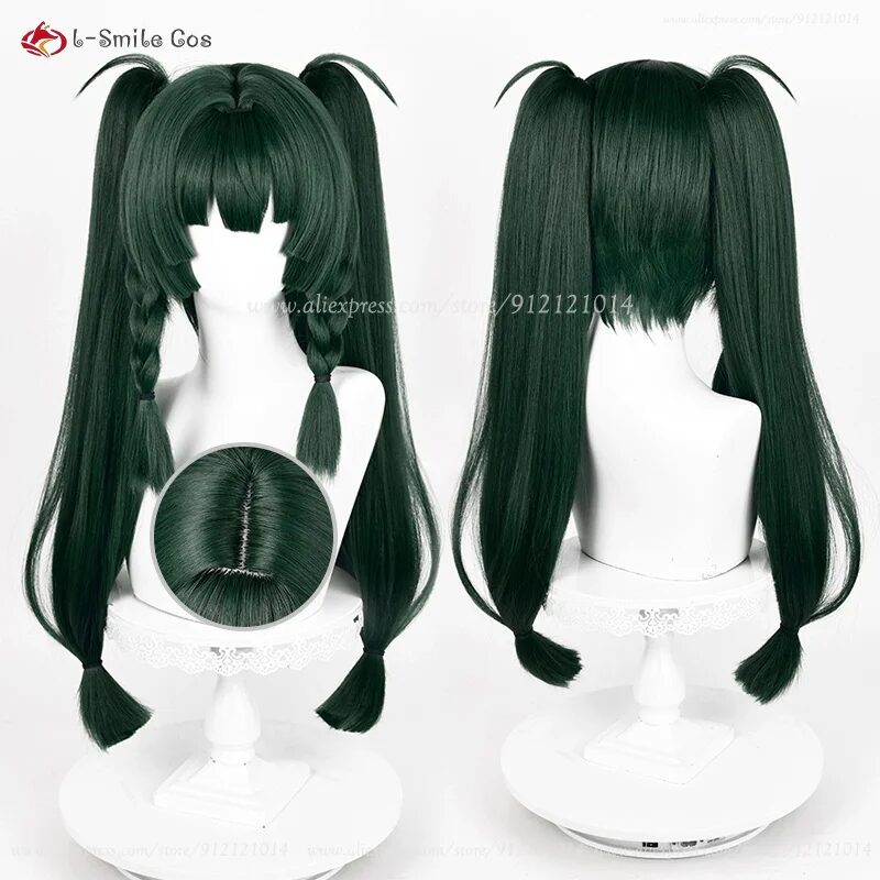 Qing Yi Cosplay Perücke 62cm Dunkelgrün Doppelzopf Hitzebeständig Halloween Anime 1 Qing Yi Cosplay Wig ZZZ Qingyi Cosplay 62cm Long Dark Green Double Ponytail Heat Resistant Synthetic Hair Halloween Anime Wigs 1