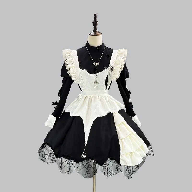 New S -5XL Black Goth Cosplay Maid Cosplay Costume Housekeeper Long Sleeve Maid Dress for Waitress Maid Halloween Party Costume 1