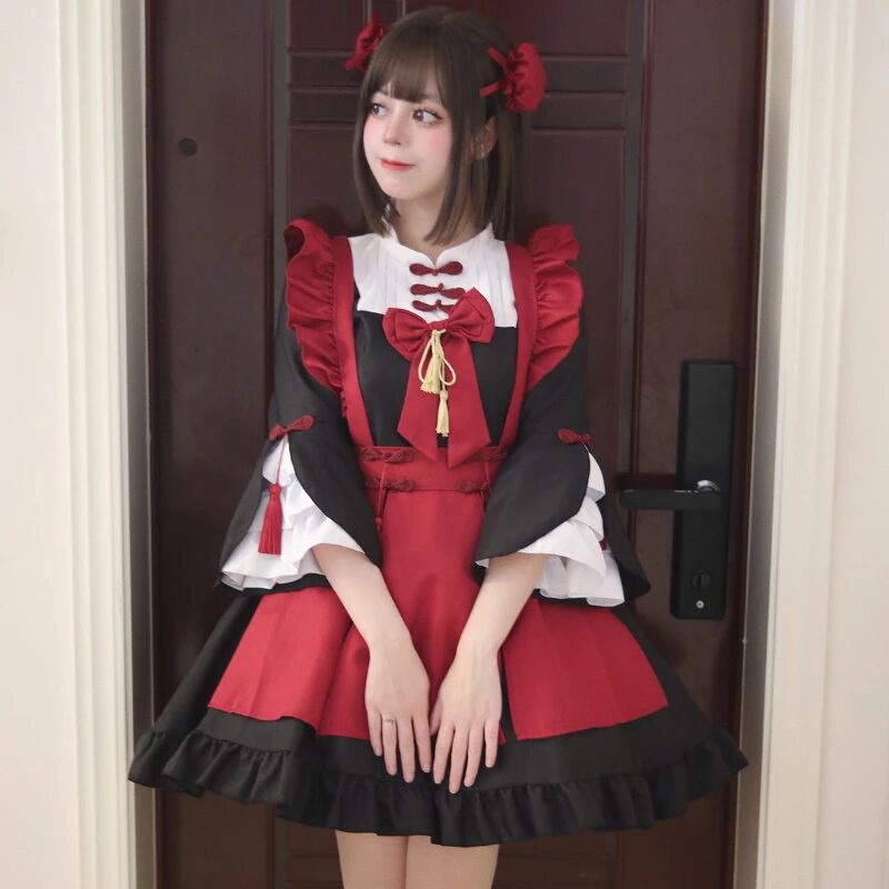 Red Cosplay Lolita Kleid – Maid Kostüm für Festival & Comic Ausstellung 1 New Red Cosplay Lolita Dress Lively and Cute Maid Costume Festival Celebration Performance Costume Comics Exhibition Cos Costume 1