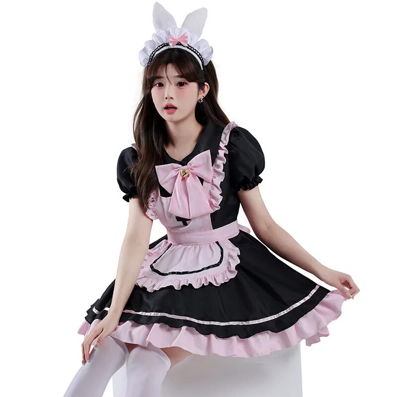 Anime Black Pink Cute Lolita Maid Dress Cosplay Costume Sweet Girl Bowknot Maid Dress Trending Girls Maid Party Costumes Clothes 1