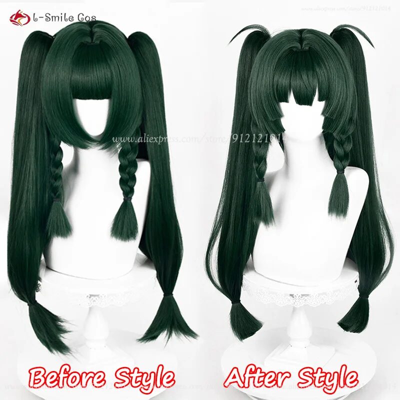 Qing Yi Cosplay Perücke 62cm Dunkelgrün Doppelzopf Hitzebeständig Halloween Anime 2 Qing Yi Cosplay Wig ZZZ Qingyi Cosplay 62cm Long Dark Green Double Ponytail Heat Resistant Synthetic Hair Halloween Anime Wigs 2